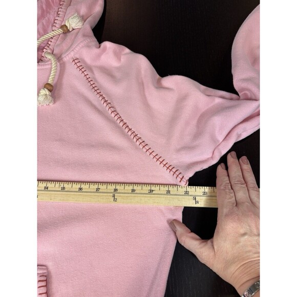 Honorine Hoodie Sweatshirt Pink Size Medium Made in USA Pocket Contrast Stitch - Picture 5 of 11